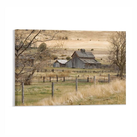 AIOE Rustic Farmhouse Wall Art Vintage Barn Wall Art Country Field Landscape Wall Decor For Bathroom Bedroom Living Room Wall Canvas Prints Home Decor Frame: 18x12in