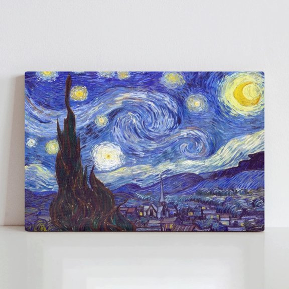 AIOE Starry Night Van Gogh Oil Paintings Reproduction Canvas Prints Abstract Landscape Pictures Canvas Wall Art for Home Office Bedroom Decor Frame: 18x12in