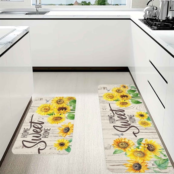 AIOE Sunflower Element Kitchen Mat Set of 2 Lightweight And Non-slip-Washable Rug, Suitable For Living Room Leisure Area Bedside Accessories Living Room Home Decor 17"x47"+17"x29.5"