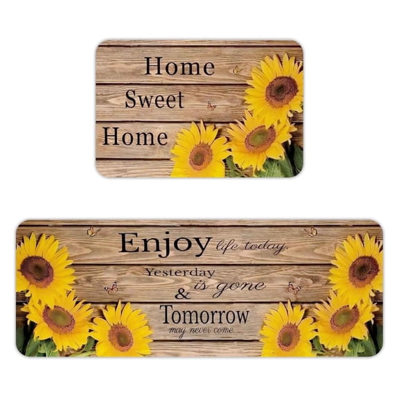 AIOE Sunflower Kitchen Rugs Farmhouse Style Kitchen Decor Yellow Kitchen Mats, Non Skid Washable Anti Fatigue Kitchen Comfort Standing Mats for Floor 2 Pieces 17"x47"+17"x29.5"