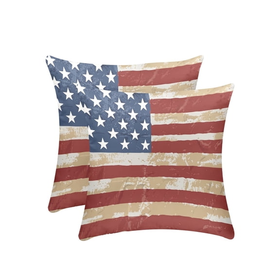 AIOE Vintage American Flag Polyester Pillow Cover, Double-Sided Patriotic Throw Pillow Case, Retro US Flag Decorative Cushion Cover for Sofa, Bedroom, Living Room, 18x18 Inch (Cover Only)