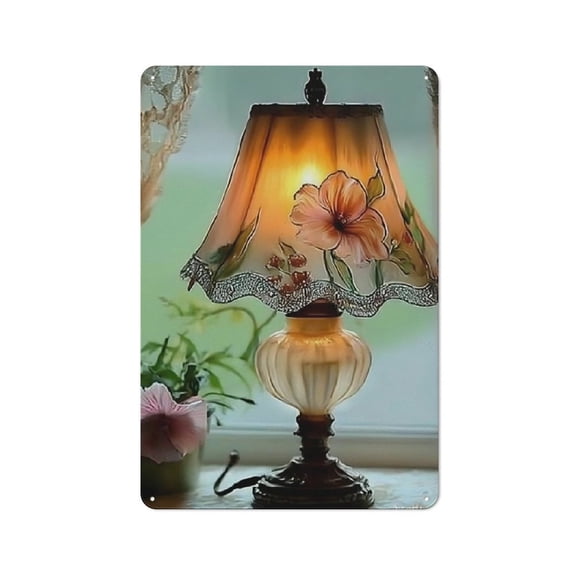 AIOE Vintage Floral Glass Table Lamp Tin Sign Wall Art - Elegant Iron Detailing, Perfect Gift for Home Decor 8x12inch(20x30cm)