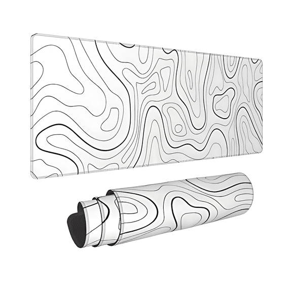 AIOE White Mouse Pad XXL Gaming Mouse Pad for Desk 35.4x15.7 Inch Black and White Mousepad Topographic Mouse Pad with Anti-Slip Rubber Base for Home Company Office Gamer
