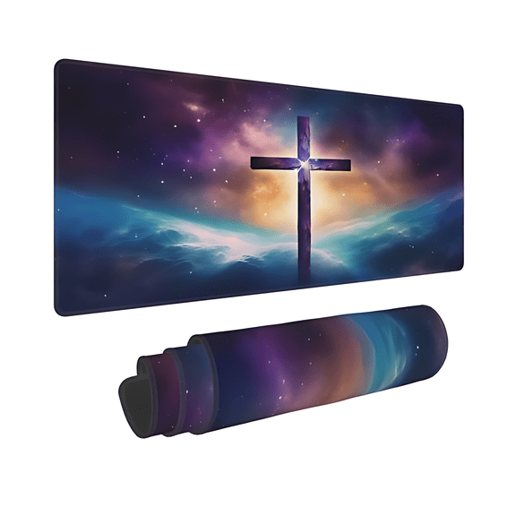 AIOE XL Mouse Pad, Jesus Cross Abstract Galaxy Cosmic Desk Pad, 31.5"x11.8" Extended Big Computer Keyboard Mouse Pad Non-Slip Base for Home Company Office Gamer