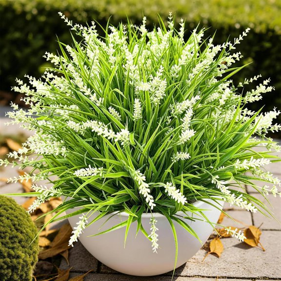 AIOMUO 15 Bundles Artificial Faux Plants Flowers UV Resistant No-Fade, Adjustable Height Fake Greenery Indoor & Outdoor Decor for Window Garden Porch Patio Pathway Hanging Planter Front Yard, White
