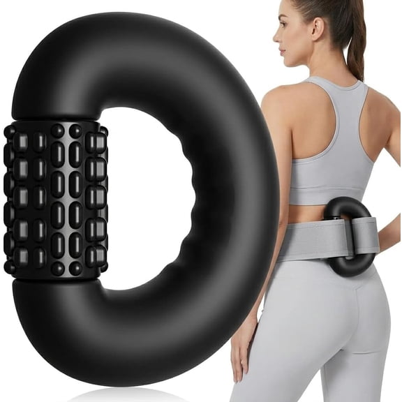 AIOMUO 2-in-1 Fascia Ring Massager, 3 Vibration Modes + Manual Roller with Hands-Free Strap, Cordless Portable Massager for Waist, Belly, Arms & Full Body Muscle Relaxation