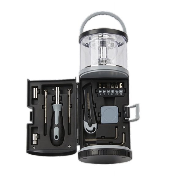 AIOMUO 2-in-1 Multi-Functional LED Camping Lantern and Emergency Tool Kit, Portable Household Hardware Set with Screwdrivers and Sockets, Essential Survival Gear for Car, Camping and Home Repair