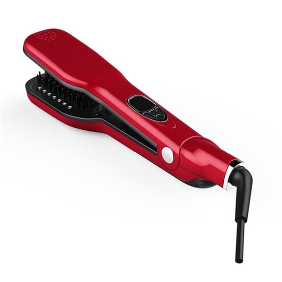 AIOMUO Advanced Steam Vapor Hair Straightening Comb, Professional Double-Plate Styling Tool with Negative Ion Treatment, Ceramic 3D Bristle Straightener for Natural Smooth Results