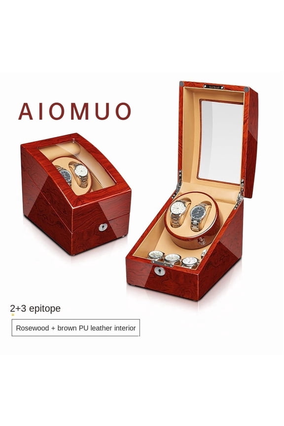 Automatic Watch Winder Box for 2 Watches with 3 Storage Slots, Wooden Watch Rotator with Quiet Motor, 5 Rotation Modes, Dual Power Supply, PU Leather Interior Display Case
