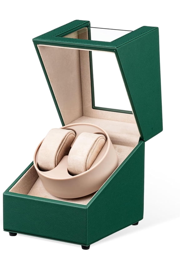 Watch Winder for Automatic Watches, Double Automatic Watch Winder Box, Automatic Watch Display Storage Rotation Wristwatch Box with 2 Slots (Green PU Leather)