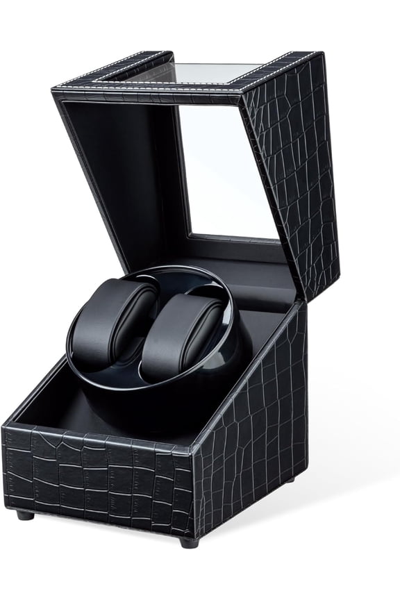 Watch Winder for Automatic Watches, Double Automatic Watch Winder Box with Quiet Japan-made Motor, 2 Slots Watch Display Storage Rotation Wrist watch Box (Black Crocodile Pattern Leather)