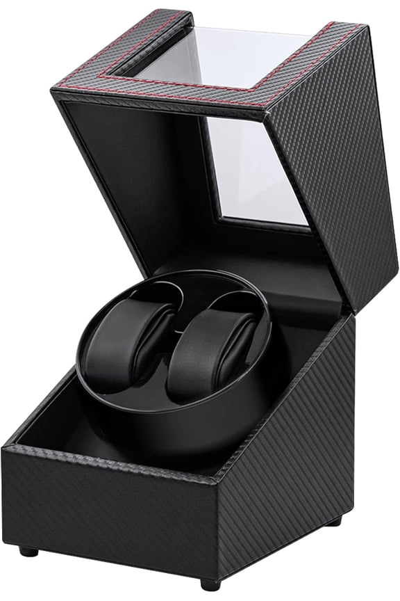 Watch Winder for Automatic Watches, Double Automatic Watch Winder Box with Quiet Japan-made Motor, 2 Slots Watch Display Storage Rotation Wrist watch Box (Black Carbon Fiber Leather)