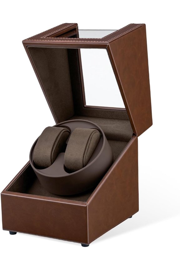 Watch Winder for Automatic Watches, Double Automatic Watch Winder Box with Quiet Japan-made Motor, Automatic Watch Display Storage Rotation Wristwatch Box with 2 Slots (Brown PU Leather)