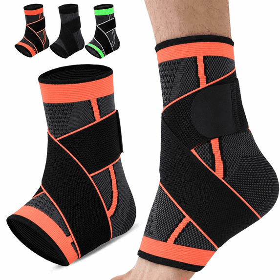 AIOMUO Youth Heel & Ankle Sleeve for Kids, Sever's Disease, Heel Pain Relief & Growth Plate Support, Compression Brace for Soccer, Basketball & Running - Orange (Large)