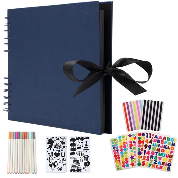AIOR 12.6 x 8.3 Inch Scrapbook Photo Album,Wedding Guest Book Anniversary Memory Scrapbooking,Wedding Photo Album with DIY Accessories Kit for Craft Paper DIY,Xmas Gift,80 Pages (40 Sheets),Blue