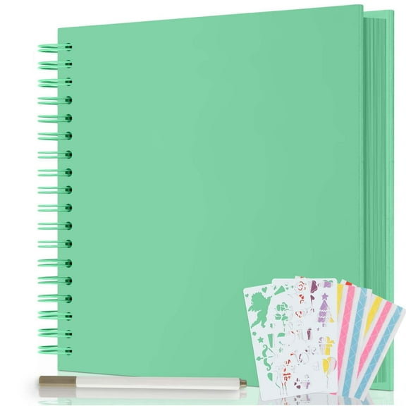 AIOR 7x7 Inch Scrapbook Album 40 Pages Hardcover Small Scrapbook DIY Scrapbook Photo Album Thick Kraft Paper Memory Book, Scrap Book Photo Albums, Green