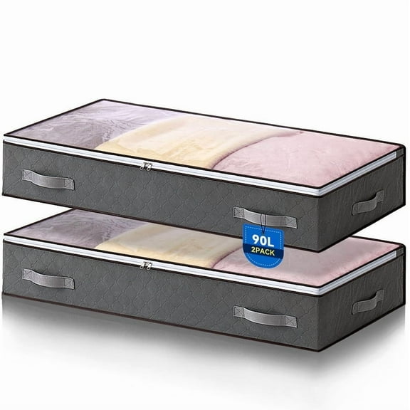 AIOR Under Bed Storage Storage Containers, 2 Packs Underbed Storage Clothes Organizers for Blanket, Clothing, Bedroom, Bedding, Comforter, Sweater, Towels, Pillows and Toys (Gray)