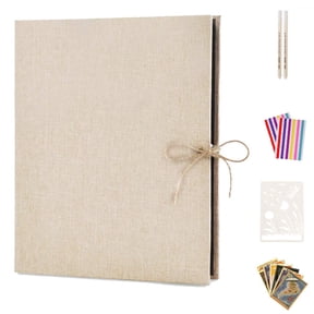 AIOR Photo Album Scrapbook, Linen Cover Scrap Book, Vintage Black Refillable Pages Memory Book, Christmas Valentines Birthday Gifts for Mum, Wedding Anniversary Presents for Men Women Him Her, White