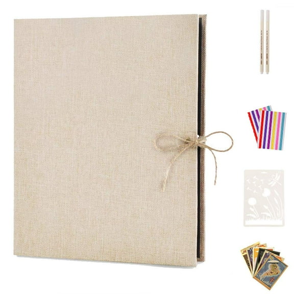AIOR Photo Album Scrapbook, Linen Cover Scrap Book, Vintage Black Refillable Pages Memory Book, Christmas Valentines Birthday Gifts for Mum, Wedding Anniversary Presents for Men Women Him Her, White