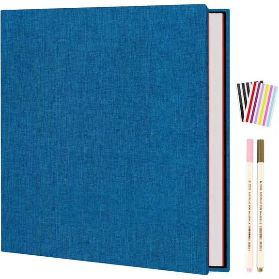 AIOR Photo Album Self Adhesive 3x5 4x6 5x7 6x8 8x10 8.5x11 11x10.6 Magnetic Scrapbook Album Linen Hardcover 40 Pages with 2 Metalic Pens for DIY Baby Family Wedding Anniversary (Dark Blue)