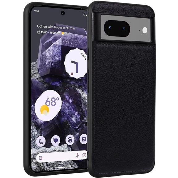 AIOVETEAB Compatible with Google Pixel 8 Case Premium Leather TPU Hybrid Case Cover,Black