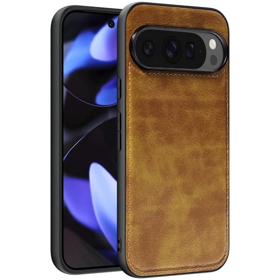AIOVETEAB Compatible with Google Pixel 9/9 Pro Case Premium Leather TPU Hybrid Case Cover,Brown