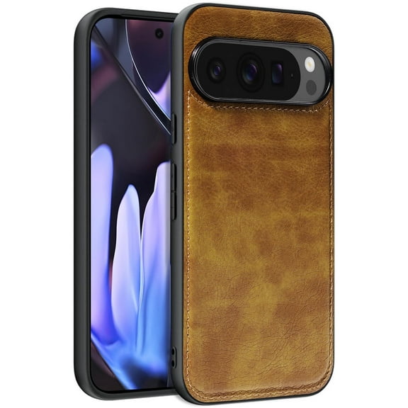 AIOVETEAB Compatible with Google Pixel 9 Pro XL Case Premium Leather TPU Hybrid Case Cover,Brown