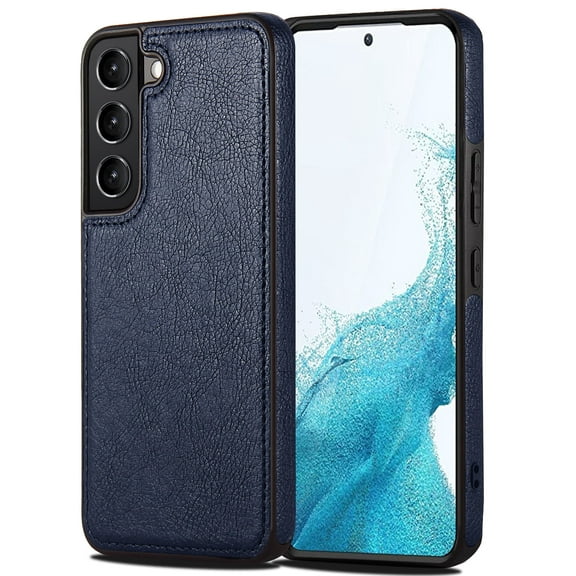AIOVETEAB Compatible with Samsung Galaxy S22 Case Premium Leather TPU Hybrid Case Cover,Blue
