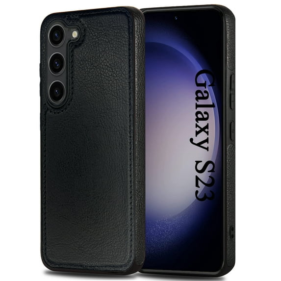 AIOVETEAB Compatible with Samsung Galaxy S23 Case Premium Leather TPU Hybrid Case Cover,Black