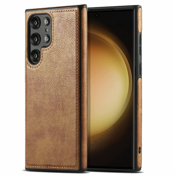 AIOVETEAB Compatible with Samsung Galaxy S23 Ultra Case Premium Leather TPU Hybrid Case Cover,Brown