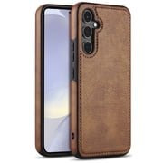 AIOVETEAB Compatible with Samsung Galaxy S24 5G Case Premium Leather TPU Hybrid Case Cover,Brown
