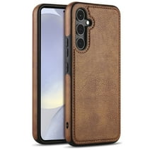 AIOVETEAB Compatible with Samsung Galaxy S24 5G Case Premium Leather TPU Hybrid Case Cover,Brown