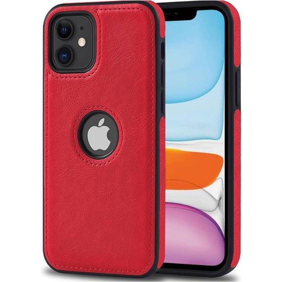 AIOVETEAB Compatible with iPhone 11 Case Premium Leather TPU Hybrid Case Cover,Red