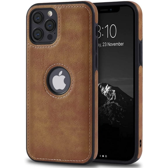 AIOVETEAB Compatible with iPhone 12 Pro Max Case Premium Leather TPU Hybrid Case Cover,Brown