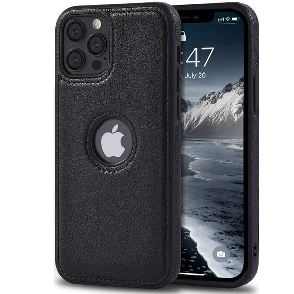 AIOVETEAB Compatible with iPhone 12 & iPhone 12 Pro Case Premium Leather TPU Hybrid Case Cover,Black