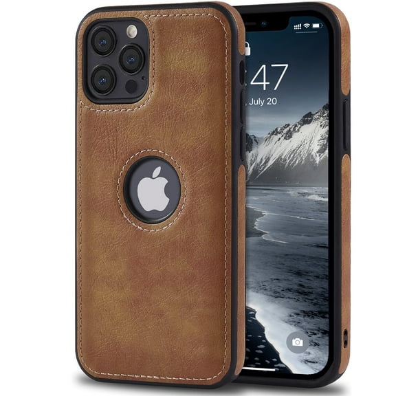 AIOVETEAB Premium PU Leather Hybrid Back Cover Case for iPhone 12 & iPhone 12 Pro, Brown