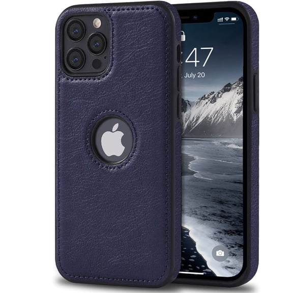 AIOVETEAB Compatible with iPhone 12 & iPhone 12 Pro Case Premium Leather TPU Hybrid Case Cover,Navy Blue