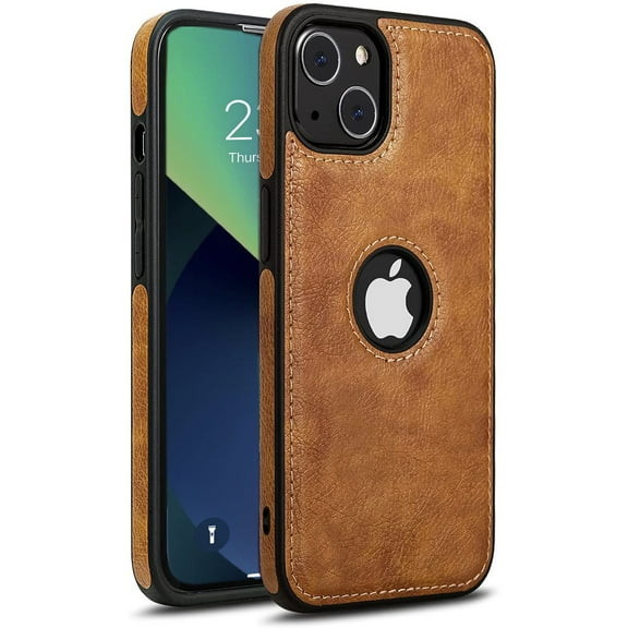 AIOVETEAB Compatible with iPhone 13 Case Premium Leather TPU Hybrid Case Cover,Brown