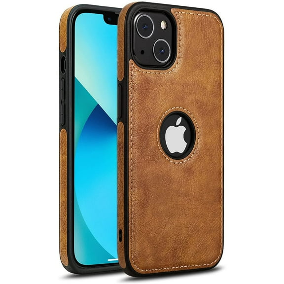 AIOVETEAB Compatible with iPhone 13 Mini Case Premium Leather TPU Hybrid Case Cover,Brown