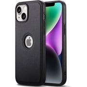 AIOVETEAB Compatible with iPhone 14 Case Premium Leather TPU Hybrid Case Cover,Black