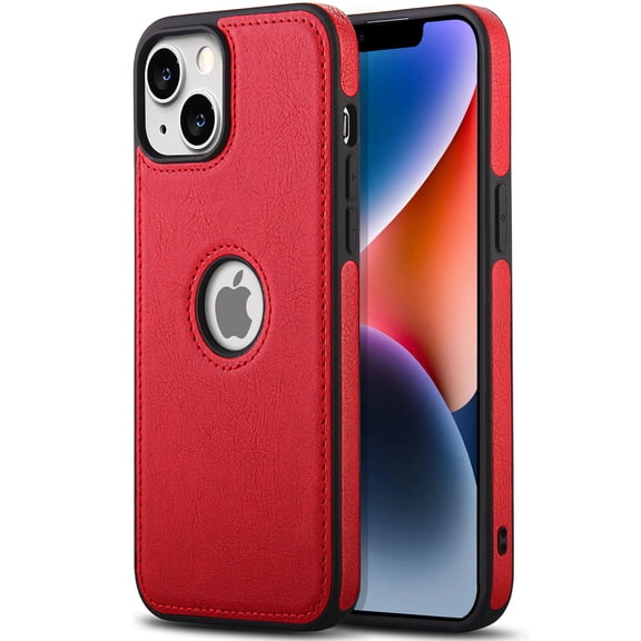 AIOVETEAB Compatible with iPhone 14 Plus Case Premium Leather TPU Hybrid Case Cover,Red