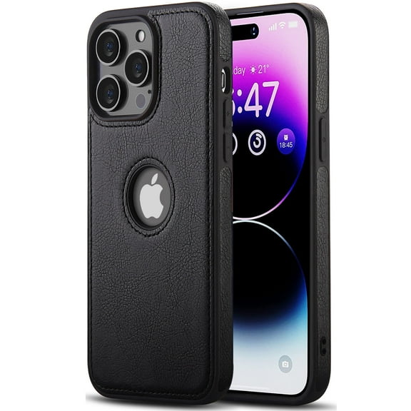 AIOVETEAB Compatible with iPhone 14 Pro Max Case Premium Leather TPU Hybrid Case Cover,Black