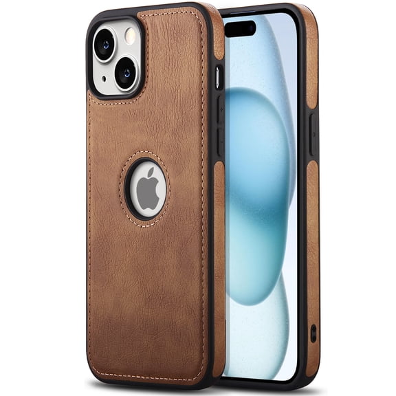 AIOVETEAB Compatible with iPhone 15 Plus Case Premium Leather TPU Hybrid Case Cover,Brown
