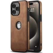 AIOVETEAB Compatible with iPhone 15 Pro Max Case Premium Leather TPU Hybrid Case Cover,Brown