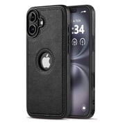 AIOVETEAB Compatible with iPhone 16 Case Premium Leather TPU Hybrid Case Cover,Black