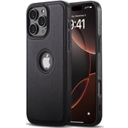 AIOVETEAB Compatible with iPhone 16 Pro Max Case Premium Leather TPU Hybrid Case Cover,Black