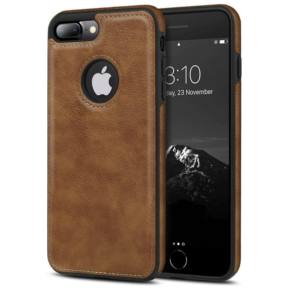 AIOVETEAB Compatible with iPhone 7 Plus & iPhone 8 Plus Case Premium Leather TPU Hybrid Case Cover,Brown