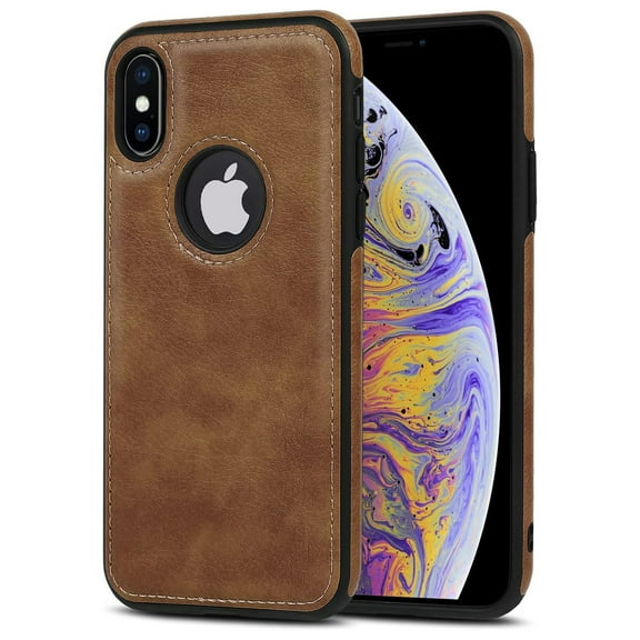 AIOVETEAB Compatible with iPhone XS Max Case Premium Leather TPU Hybrid Case Cover,Brown