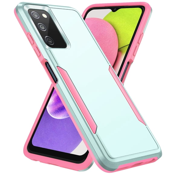 AIOVETEAB Defender Case Designed for Samsung Galaxy A03s case, Heavy Duty Shockproof Rugged Protective Bumper Cover for Samsung Galaxy A03s 6.5 Inch (Green Pink)