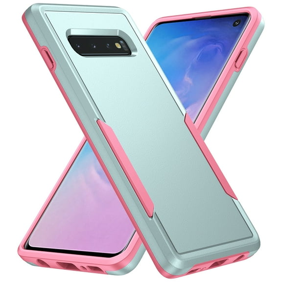 AIOVETEAB Defender Case Designed for Samsung Galaxy S10 case, Heavy Duty Shockproof Rugged Protective Bumper Cover for Samsung Galaxy S10 (Green Pink)